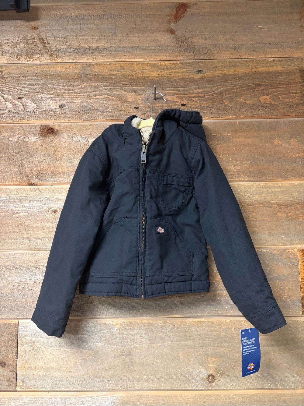 Dickies Jacket Black Hooded Sherpa Lined Canvas Workwear 5/6 Kids Unisex NWT